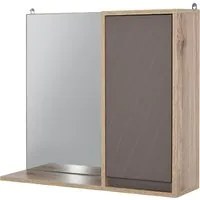 Easycomfort Armadietto Pensile per il Bagno con Mensola e 2 Ripiani, Installazione a Parete, Grigio e Rovere, 57 x 14.2 x 49.2cm