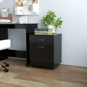 Mobiletto Con Rotelle Nero 45x38x54cm İn Legno Multistrato /