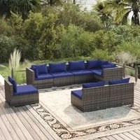 Set Divani da Giardino 8 pz con Cuscini in Polyrattan Grigio 3102550