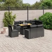 Set Divani da Giardino 9 pz con Cuscini Nero in Polyrattan 3271405