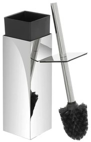 Portascopino quadrato in acciaio inox con setole nere e secchio estraibile