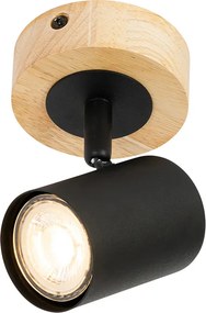 Faretto moderno nero con legno inclinabile - Jeana