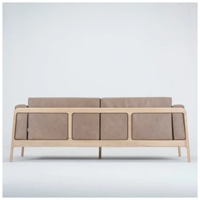 Divano in pelle di bufalo marrone chiaro con struttura in rovere massiccio , 210 cm Fawn - Gazzda