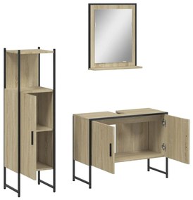 Set di mobili da bagno 3 pz rovere sonoma in legno multistrato