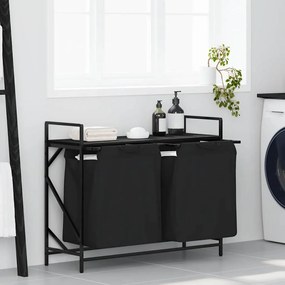 Cesto Della Biancheria 2 Scomparti Con Ripiano İn Rovere Nero /