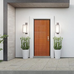 Porta blindata MASTER Check L 85 x H 200 cm in PVC noce/bianco, apertura spingere a sinistra, falso telaio incluso