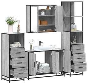 Set Mobili Da Bagno 4 Pz Grigio Sonoma İn Legno Multistrato /