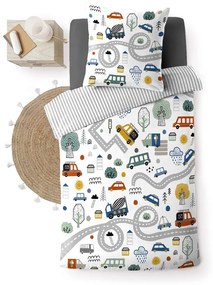 Set copripiumino e federa da bambini bianco in cotone per letto singolo 140x200 cm Pti Bolide – douceur d'intérieur