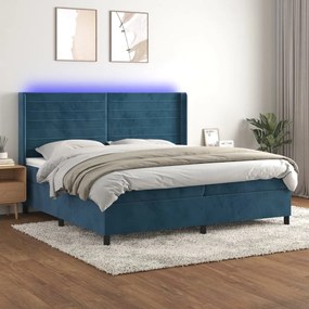 Letto a molle con materasso e led blu scuro 200x200 cm