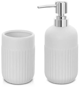 Set accessori bagno dispenser e portaspazzolini da appoggio bianco in ceramica Cup