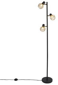 Lampada da terra di design nera con oro 3 luci orientabili - Mesh