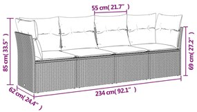 Set Divano da Giardino 4 pz con Cuscini Marrone in Polyrattan