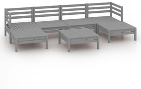 Set salotto da giardino 7 pz in legno massello di pino grigio