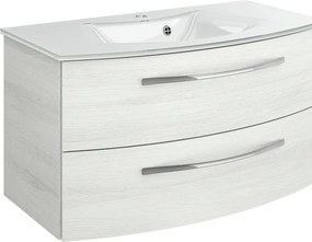 Mobile bagno sospeso con lavabo L 90 x H 48 x P 48 cm rovere bianco 2 cassetti per vasca centrale Image