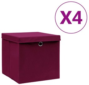Contenitori Con Coperchi 4 Pz 28x28x28 Cm Rosso Scuro /