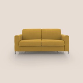Ortensia divano letto materasso H18 cm con piedi alti in elegante microfibra smacchiabile T11 giallo