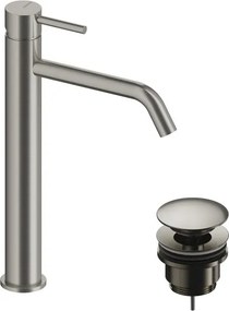 Rubinetto per lavabo collo alto LOOP nichel spazzolato lucido SANYCCES con piletta