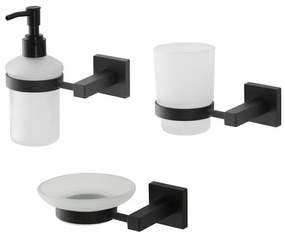 Set accessori a muro 3 pezzi in vetro e acciaio nero opaco e viti incluse Levante
