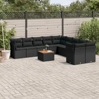 Set Divani da Giardino 11 pz con Cuscini in Polyrattan Nero 3223850