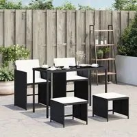 Set da Pranzo da Giardino 5 pz Nero con Cuscini in Polyrattan 365080