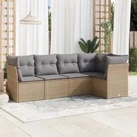 Set Divano da Giardino 5 pz con Cuscini Beige in Polyrattan 3217599