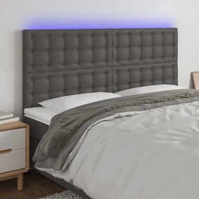 Testiera A Led Grigio 160x5x118/128cm İn Similpelle /