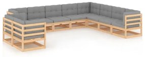 Set Divani da Giardino 10 pz con Cuscini Legno Massello di Pino