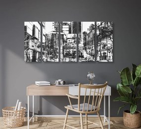 Quadri 5 pezzi – Panorami urbani astratti in bianco e nero