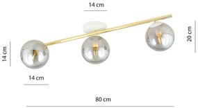 Plafoniera Contemporanea 3 Luci Eracle In Acciaio Oro/Bianco E Sfere Vetro Fumè