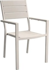 Set Tavolo E Sedie Da Giardino In Acciaio E Doghe In Resina Assos Beige