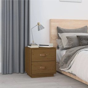 Comodino Marrone Ambrato 40x34x45 Cm İn Legno Massello Di Pino /