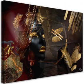 Quadro su tela, African Woman Gold Abstraction
