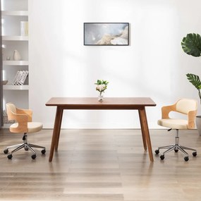 Sedia Da Ufficio Girevole Crema İn Legno Piegato E Similpelle /