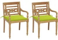 Sedie Batavia 2 pz con Cuscini Verde Brillante in Massello di Teak 3062138