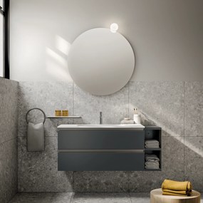 Mobile Bagno Sospeso 120 Cm Due Cassetti Con Vano a Giorno Specchio Con Illuminazione Led Artesi "KA05" Ardesia