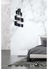 Sospensione Moderna 1 Luce Tristano In Acciaio Nero Con Fasce A Spirale