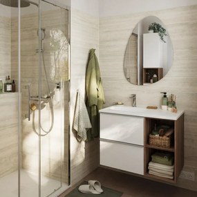 Mobile da bagno sotto lavabo SENSEA bianco e noce laminato opaco L 80 x H 55 x P 45 cm 2 cassetti, lavabo non incluso