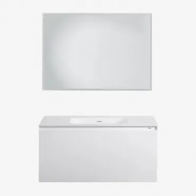 Set Mobili Da Bagno In Legno Macrae Con Lavabo Integrato Bianco & Rectangular Led Y Antivaho (100x70) Tasmin & Senza Rubinetto & ↔︎ - Sklum