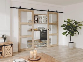 Porta scorrevole doppia con sistema esterno muro in legno e vetro temp. 3 finestre 2xH205xL63cm  - ACOSTA II