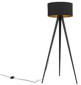 Lampada da terra nera con paralume nero e interno oro - Ilse