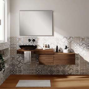 Mobile da bagno sospeso Step con top L 100.3 x H 30 x P 46 cm noce walnut liscio, 2 cassetti, lavabo non incluso