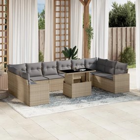 Set divani da giardino 11 pz con cuscini beige in polyrattan