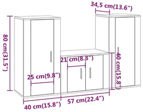 Set Mobili Porta TV 3 pz Bianco in Legno Multistrato