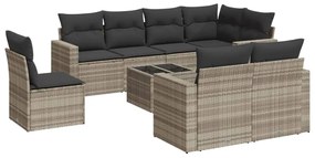 Set divano da giardino 9pz con cuscini grigio chiaro polyrattan