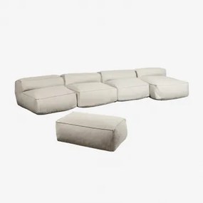 Divano Chaise Longue Componibile In 4 Pezzi Dojans E Pouf Da Giardino Beige Semoline - Sklum