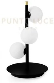 Pomi' lampada da tavolo 3 luci nero e particolari oro attacco g9
