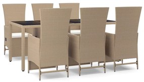 Set da pranzo da giardino 7 pz con cuscini beige in polyrattan