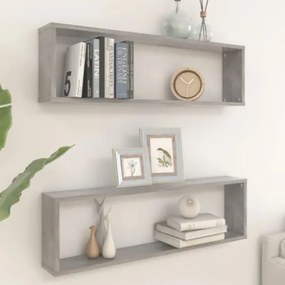 Mensole a Cubo 2 pz Grigio Cemento 100x15x30 cm in Truciolato