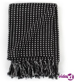 vidaXL Copriletto in Cotone a Quadri 220x250 cm Nero