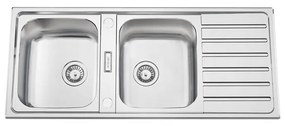 Lavello semincasso 2 vasche con gocciolatoio laterale destro o sinistro RODI Urban 116 inox L 50 x L 116 x P 20 cm argento